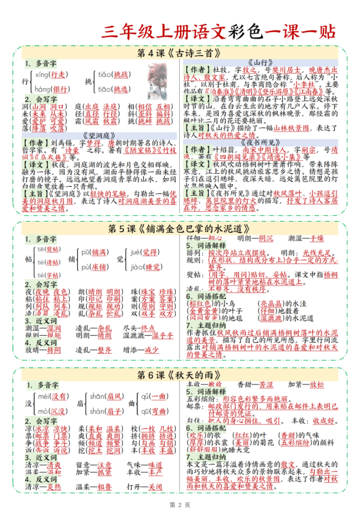 图片[2]-三年级上册语文彩色一课一贴-宝库盒教辅资料站