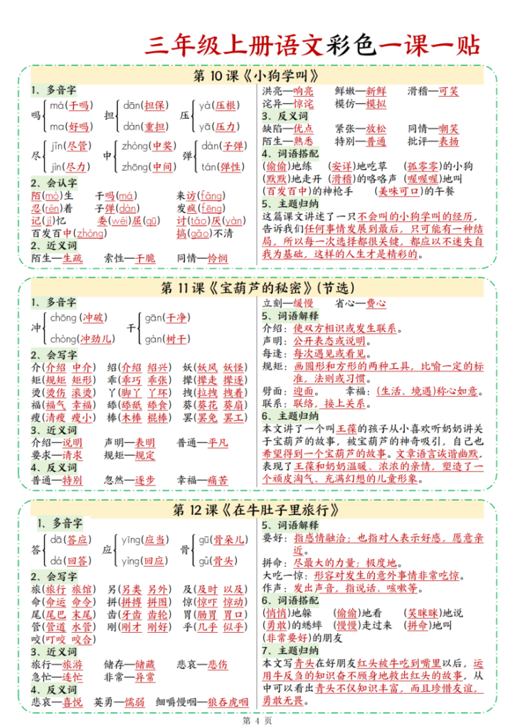 图片[4]-三年级上册语文彩色一课一贴-宝库盒教辅资料站