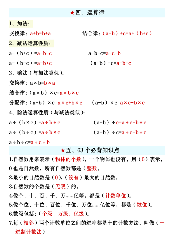 图片[4]-四年级上册数学必背知识汇总-宝库盒教辅资料站