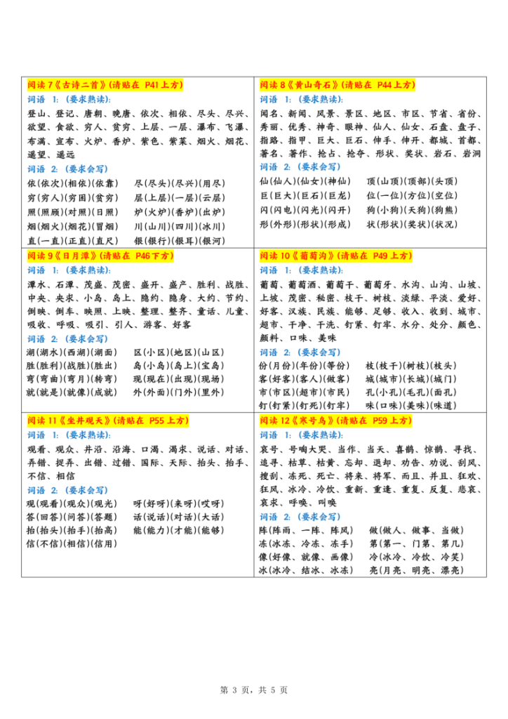 图片[3]-新版二年级上册语文☆每课重点字词课课贴-宝库盒教辅资料站