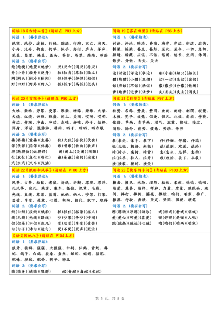 图片[5]-新版二年级上册语文☆每课重点字词课课贴-宝库盒教辅资料站