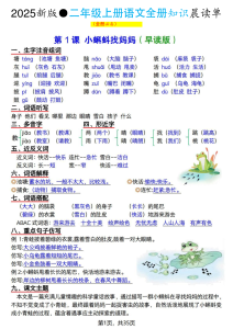 2025新版二年级上册语文全册知识晨读单-宝库盒教辅资料站
