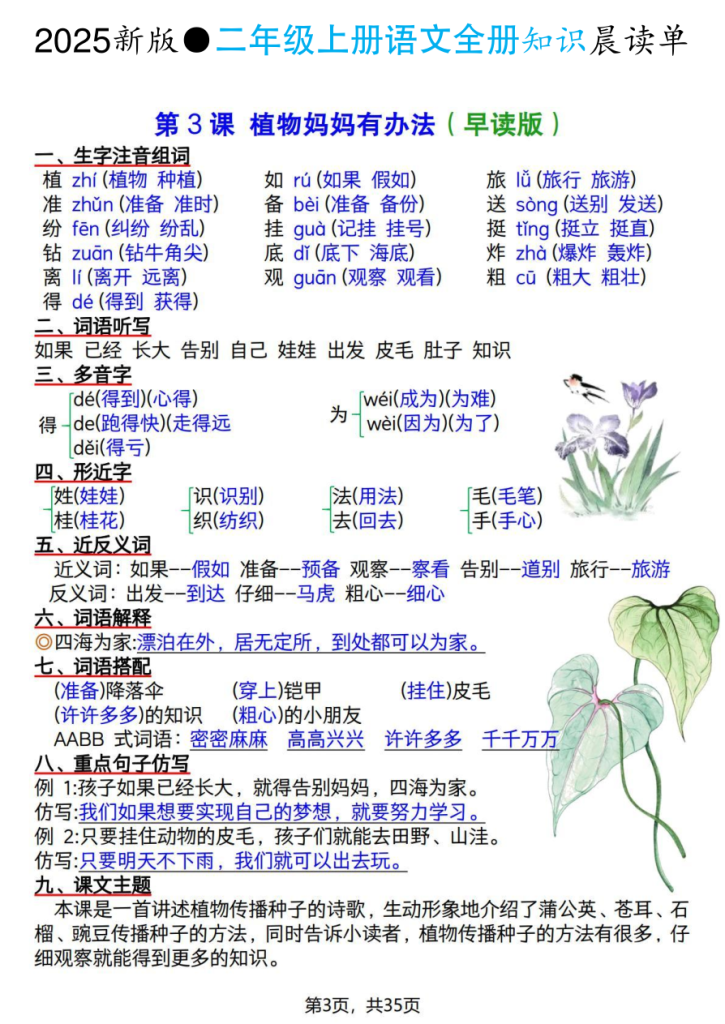 图片[3]-2025新版二年级上册语文全册知识晨读单-宝库盒教辅资料站