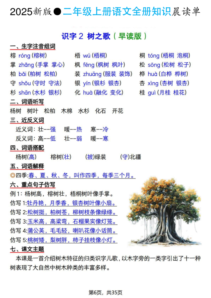 图片[6]-2025新版二年级上册语文全册知识晨读单-宝库盒教辅资料站