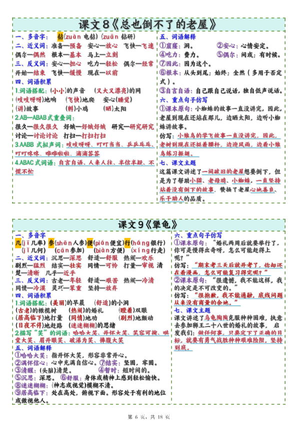 图片[6]-2025版三年级上册语文每课重点课课贴-宝库盒教辅资料站