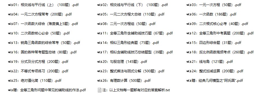 初中数学重点题型大全【全套资料】-宝库盒教辅资料站