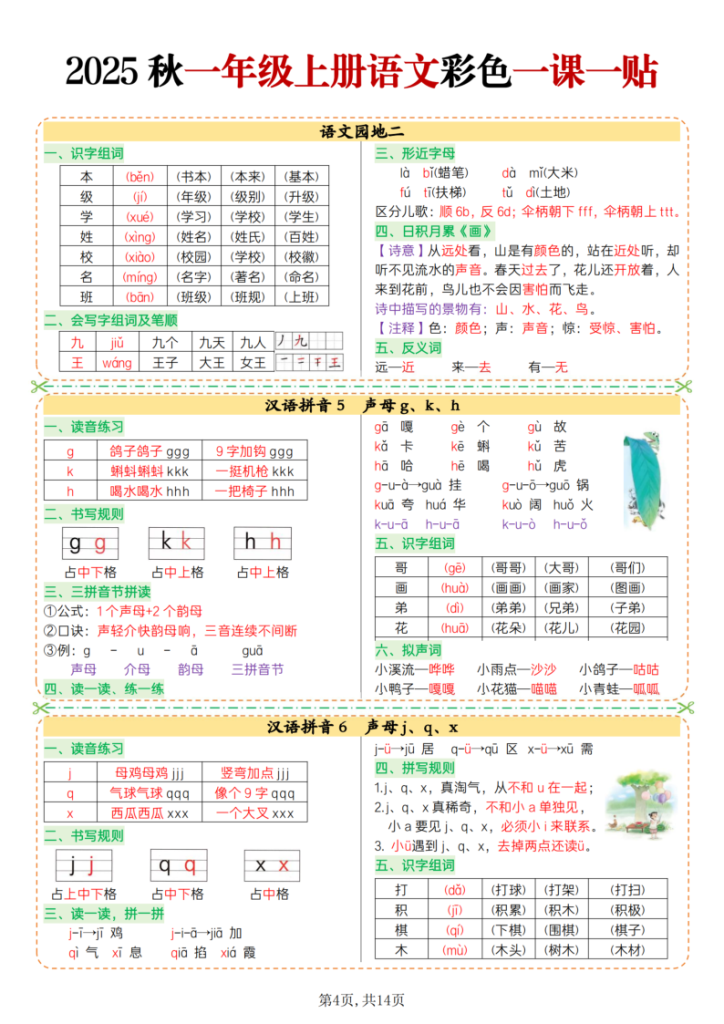 图片[4]-2025 秋一年级上册语文彩色一课一贴-宝库盒教辅资料站