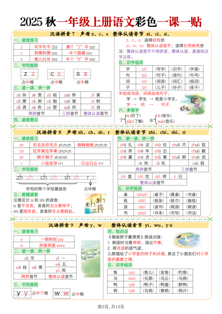 图片[5]-2025 秋一年级上册语文彩色一课一贴-宝库盒教辅资料站