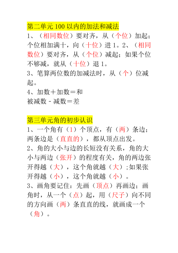 图片[2]-二年级数学上册必背重点 知识汇总-宝库盒教辅资料站