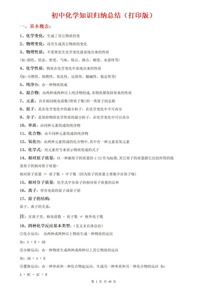 2025初中化学知识点归纳汇总-宝库盒教辅资料站