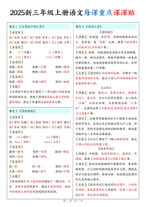 2025新三年级上册语文每课重点课课贴-宝库盒教辅资料站