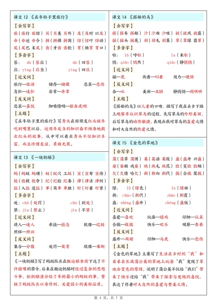 图片[4]-2025新三年级上册语文每课重点课课贴-宝库盒教辅资料站
