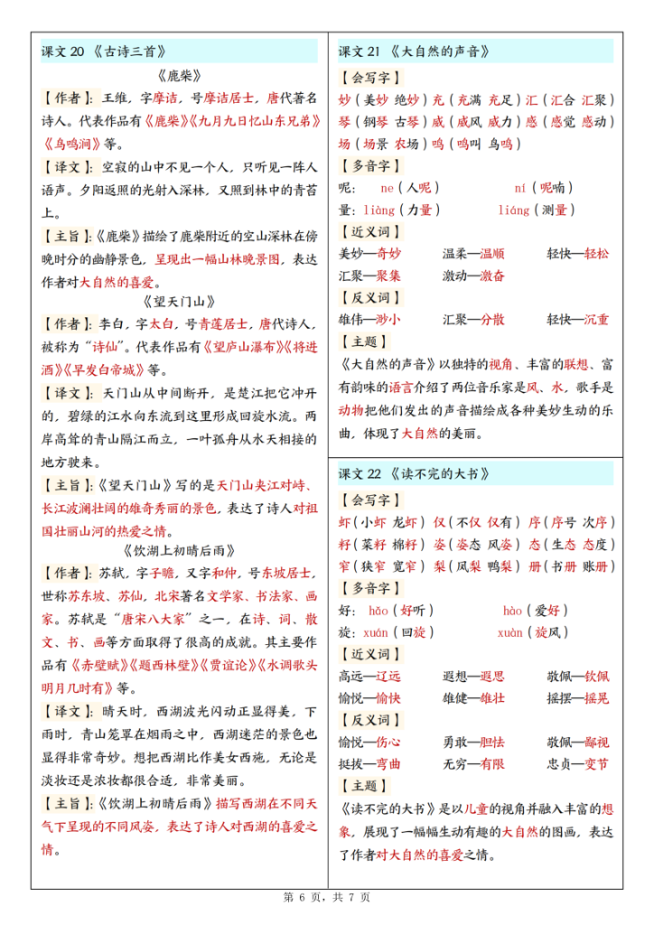 图片[6]-2025新三年级上册语文每课重点课课贴-宝库盒教辅资料站