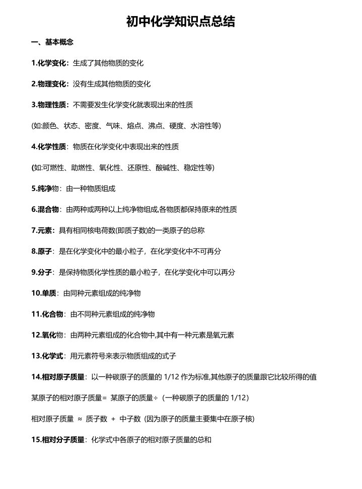 初中化学知识点总结（精致版）-宝库盒教辅资料站