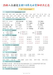 25新二年级上册语文1-8单元必背知识点汇总-宝库盒教辅资料站