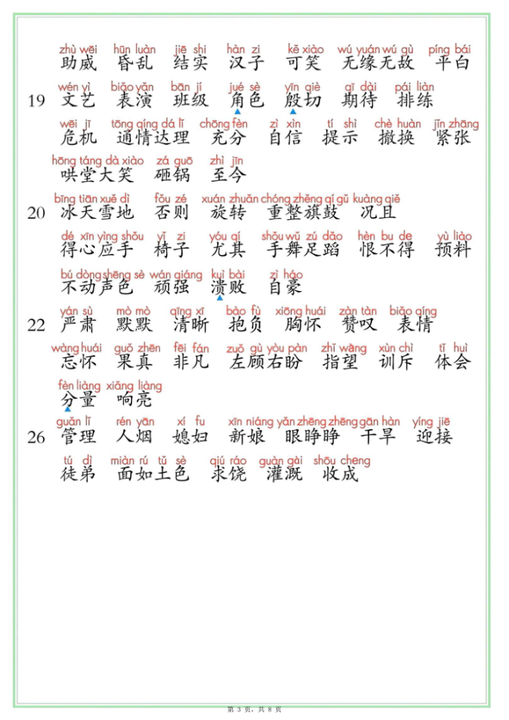 图片[3]-25四年级上册语文课后三表注音版（写字表识字表词语表）-宝库盒教辅资料站
