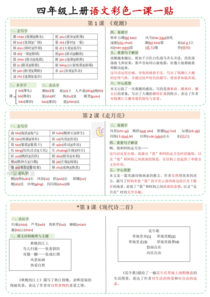 四年级上册语文一课一贴-宝库盒教辅资料站