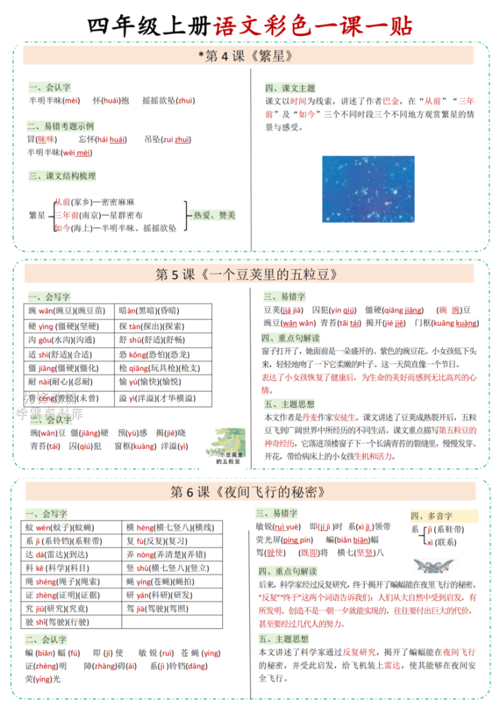 图片[2]-四年级上册语文一课一贴-宝库盒教辅资料站