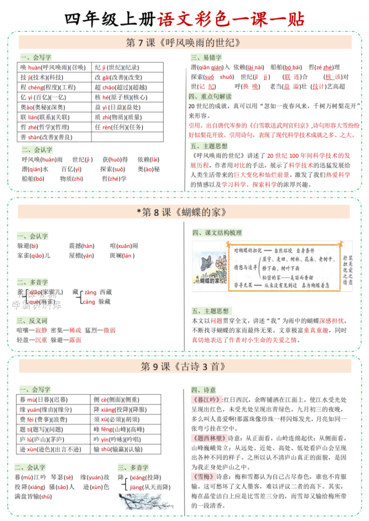 图片[3]-四年级上册语文一课一贴-宝库盒教辅资料站