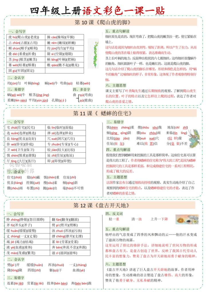 图片[4]-四年级上册语文一课一贴-宝库盒教辅资料站