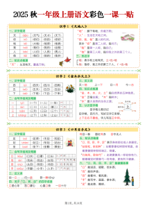 一年级上册语文彩色一课一贴-宝库盒教辅资料站