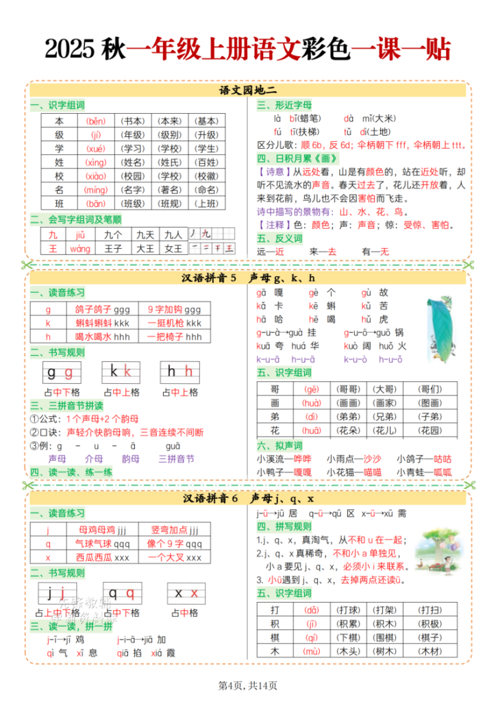图片[4]-一年级上册语文彩色一课一贴-宝库盒教辅资料站