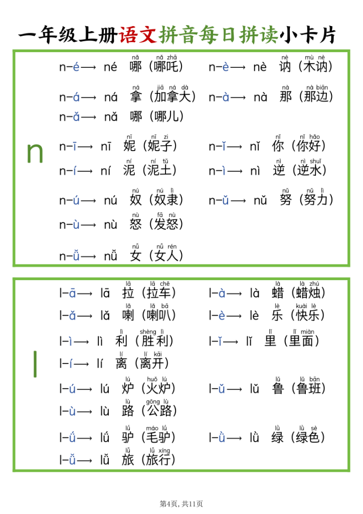图片[4]-一年级上册语文拼音每日拼读小卡片-宝库盒教辅资料站