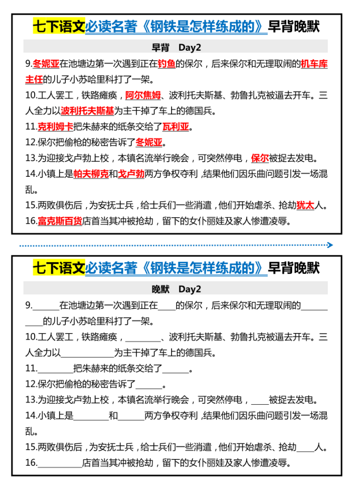 图片[2]-【25春版初中七下语文钢铁是怎样炼成的精品小纸条】【高清无水印版本】-宝库盒教辅资料站