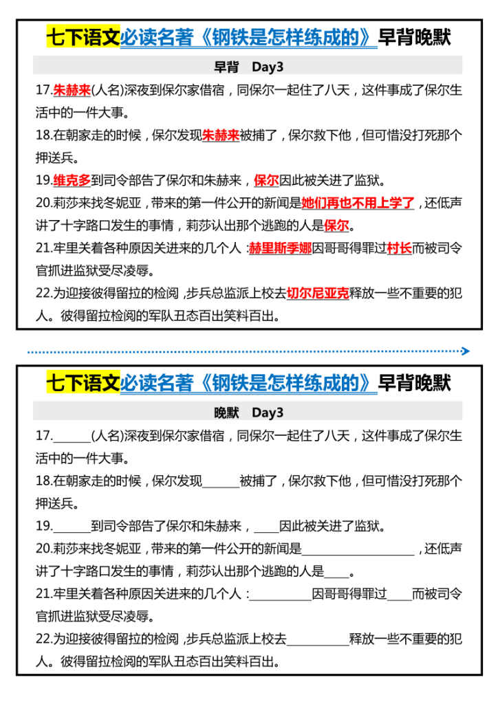 图片[3]-【25春版初中七下语文钢铁是怎样炼成的精品小纸条】【高清无水印版本】-宝库盒教辅资料站