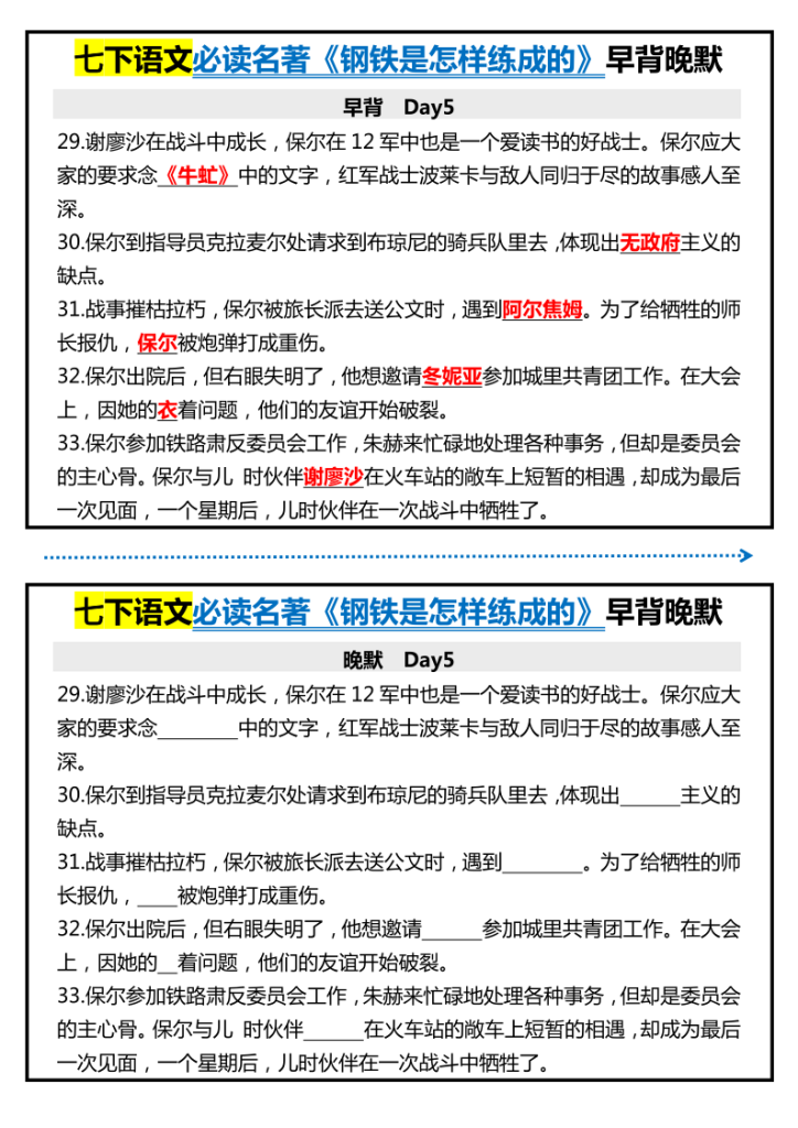 图片[5]-【25春版初中七下语文钢铁是怎样炼成的精品小纸条】【高清无水印版本】-宝库盒教辅资料站
