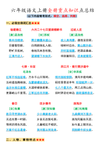 六年级语文上册全册重点知识点总结-宝库盒教辅资料站