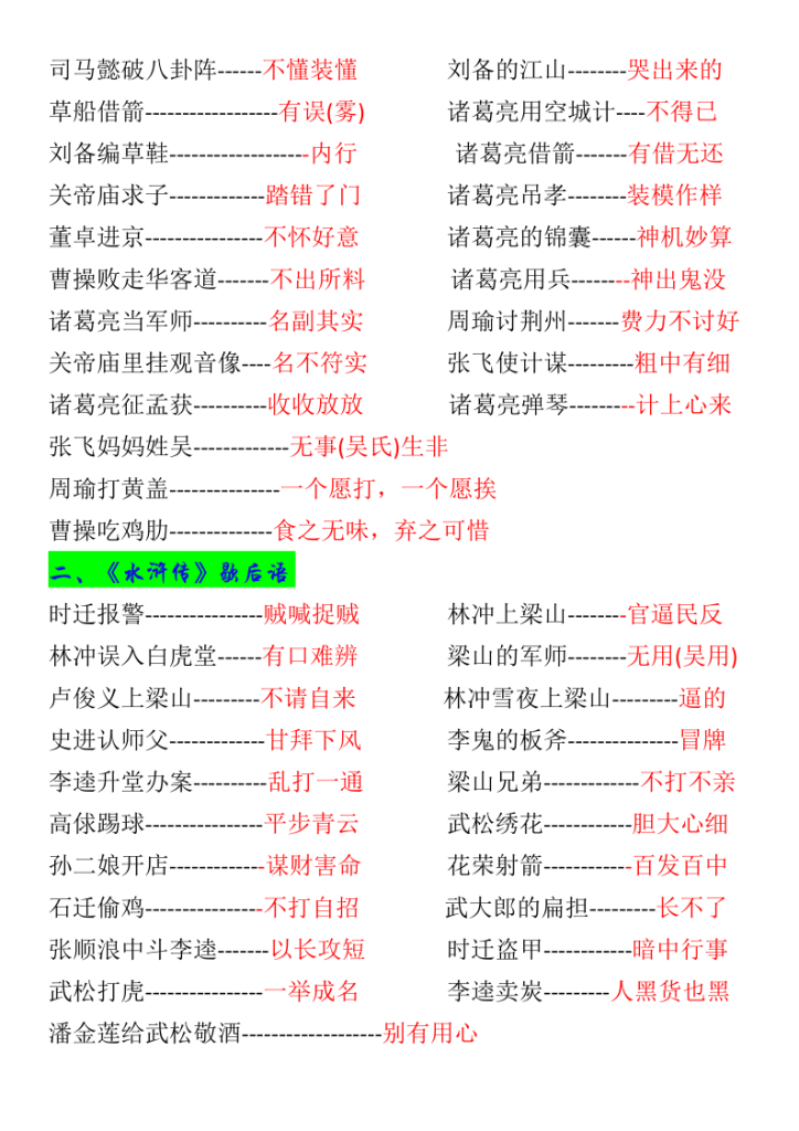 图片[2]-五年级语文四大名著歇后语及常识-宝库盒教辅资料站
