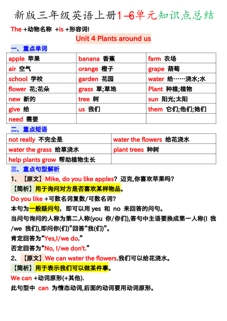 图片[5]-新版三年级英语上册1-6单元知识点总结-宝库盒教辅资料站