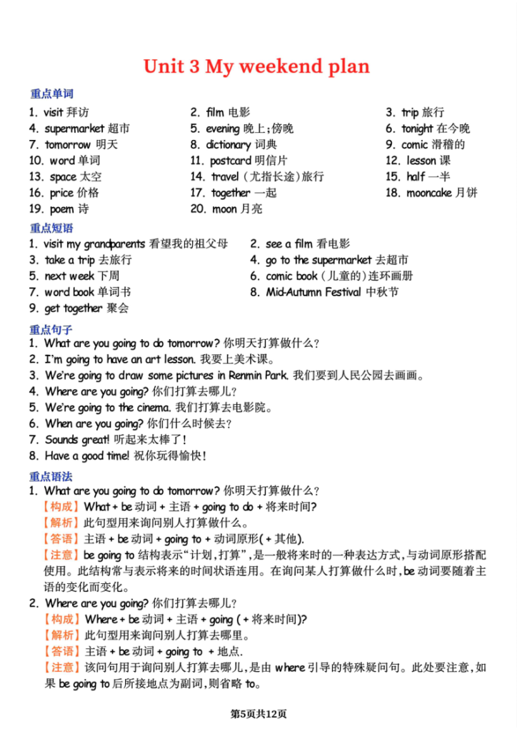 图片[5]-六年级上册英语单元知识点总结-宝库盒教辅资料站