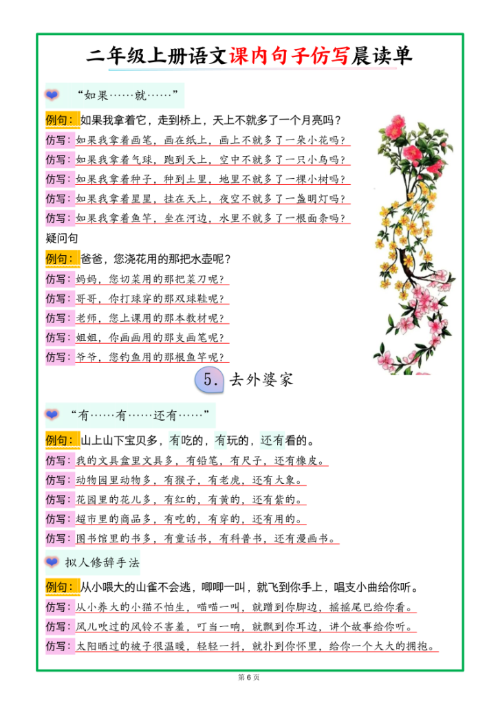 图片[6]-25新二年级上册语文课内句子仿写晨读单-宝库盒教辅资料站