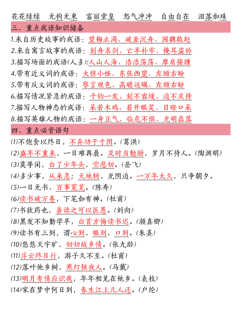 图片[2]-五年级上册语文重点必背知识点梳理·全册高频考点归纳-宝库盒教辅资料站