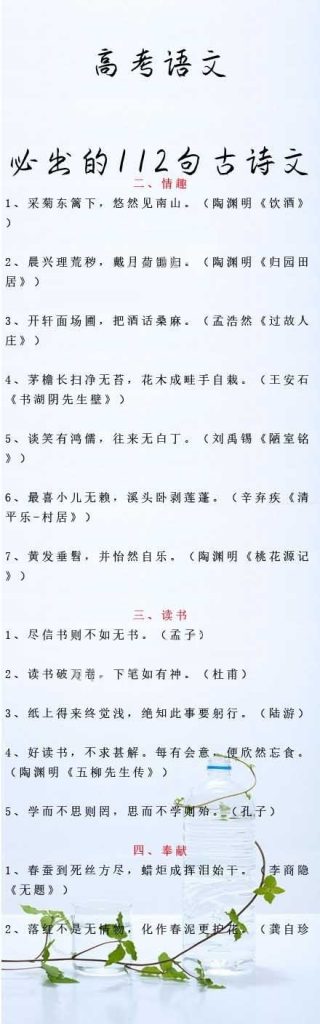 图片[6]-【高考语文：必考的112句古诗文】高三姐将高考必出的112句古诗文按不同的意旨归类了出来，望同学们认真记一下。古诗文默写肯定会有哦！-宝库盒教辅资料站