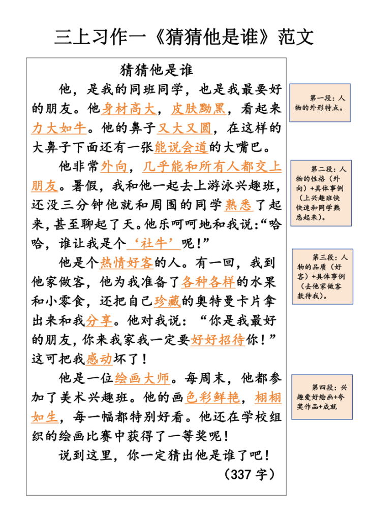 图片[2]-三上习作一《猜猜他是谁》范文-宝库盒教辅资料站