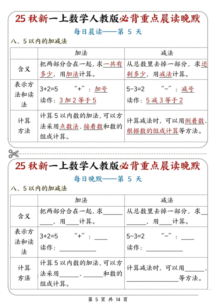 图片[5]-一年级（上）数学必背重点晨读晚默-宝库盒教辅资料站