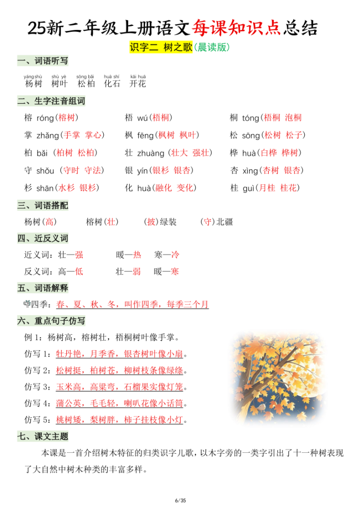 图片[6]-二年级上册语文每课知识点总结-宝库盒教辅资料站