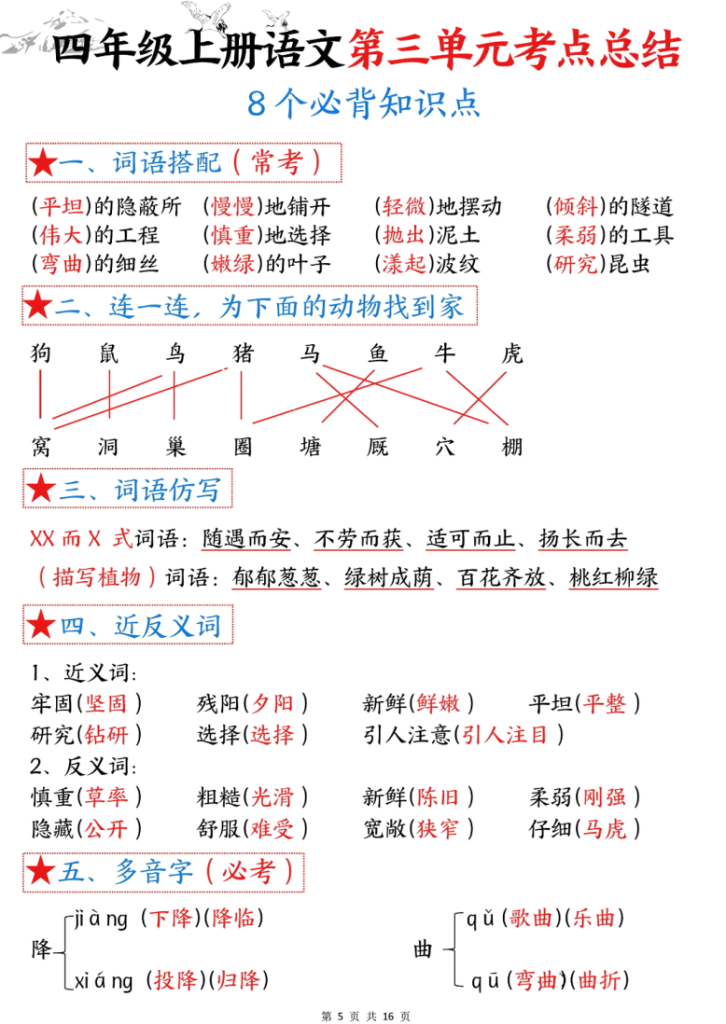 图片[5]-四年级语文上册1-8单元考点总结（8个必背知识点）-宝库盒教辅资料站