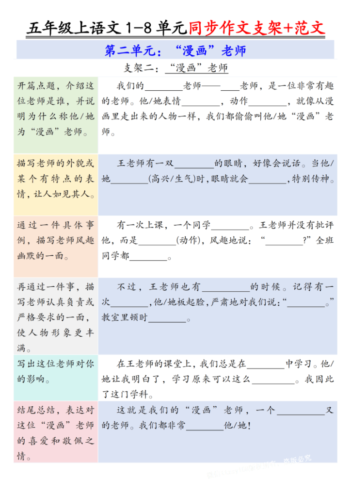 图片[2]-五年级上册语文第二单元作文支架＋优秀范文-宝库盒教辅资料站