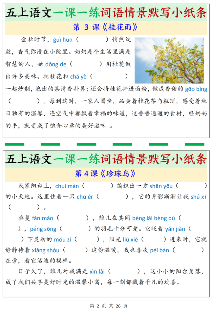 图片[2]-五上语文一课一练词语情景默写小纸条（含答案）-宝库盒教辅资料站