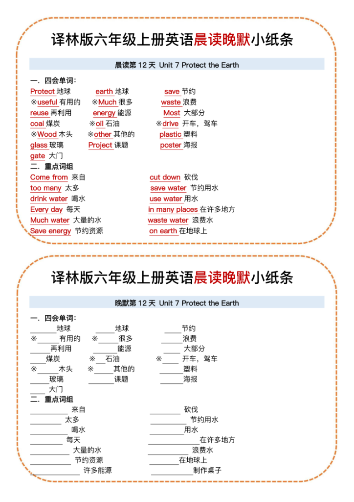 图片[12]-六上译林版英语晨读晚默小纸条-宝库盒教辅资料站
