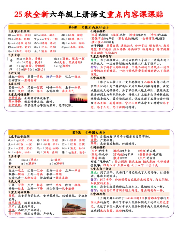 图片[4]-25秋全新六年级上册语文重点内容课课贴-宝库盒教辅资料站