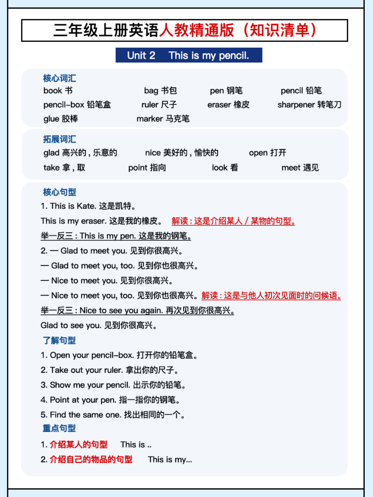 图片[2]-人教精通三年级单元知识清单-宝库盒教辅资料站