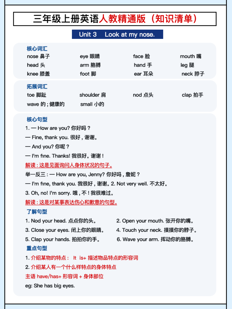 图片[3]-人教精通三年级单元知识清单-宝库盒教辅资料站