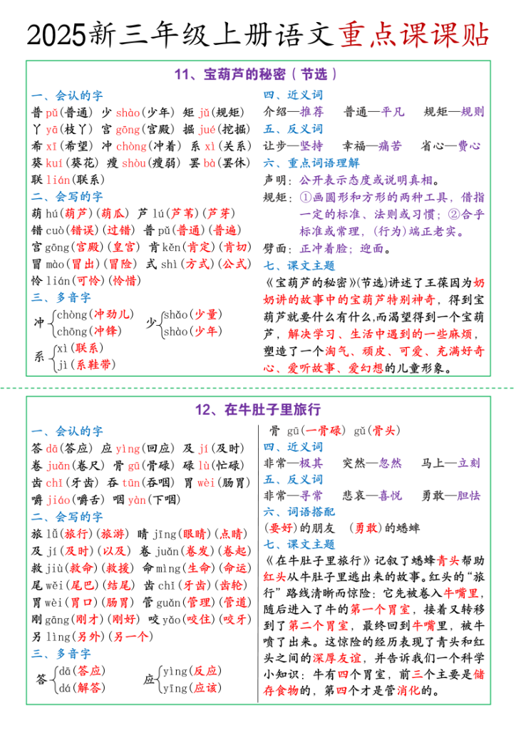 图片[6]-三年级（上）语文彩色课课贴-宝库盒教辅资料站