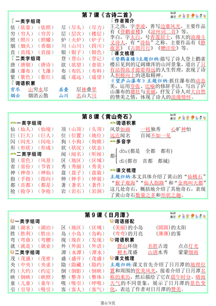 图片[4]-25秋新版二上语文课课贴【知识速记】9页-宝库盒教辅资料站