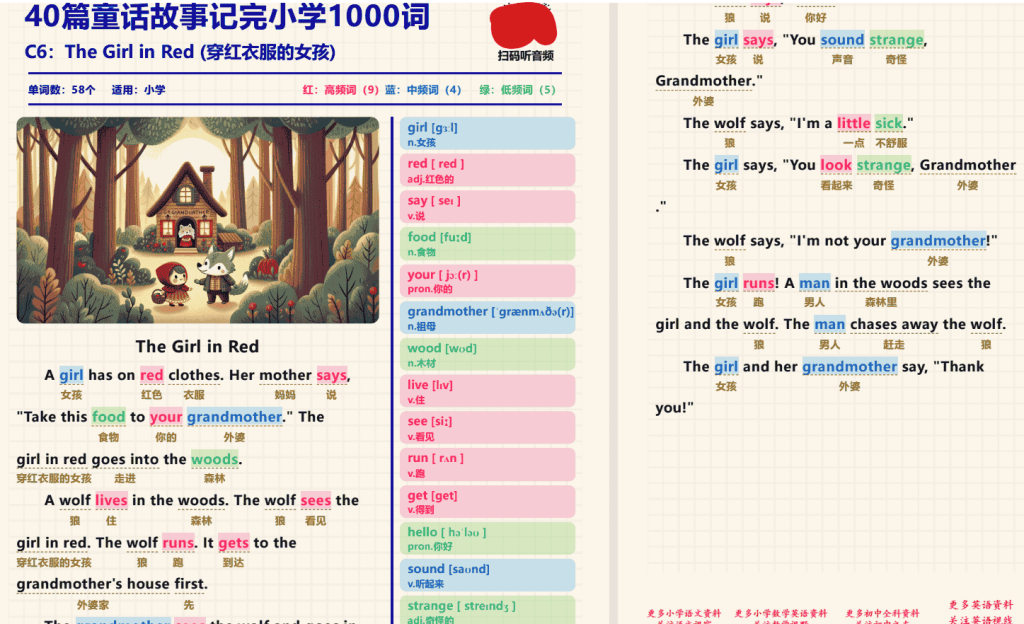 40篇童话故事记完小学1000核心词汇 MP3/PDF 快乐学英语-宝库盒教辅资料站